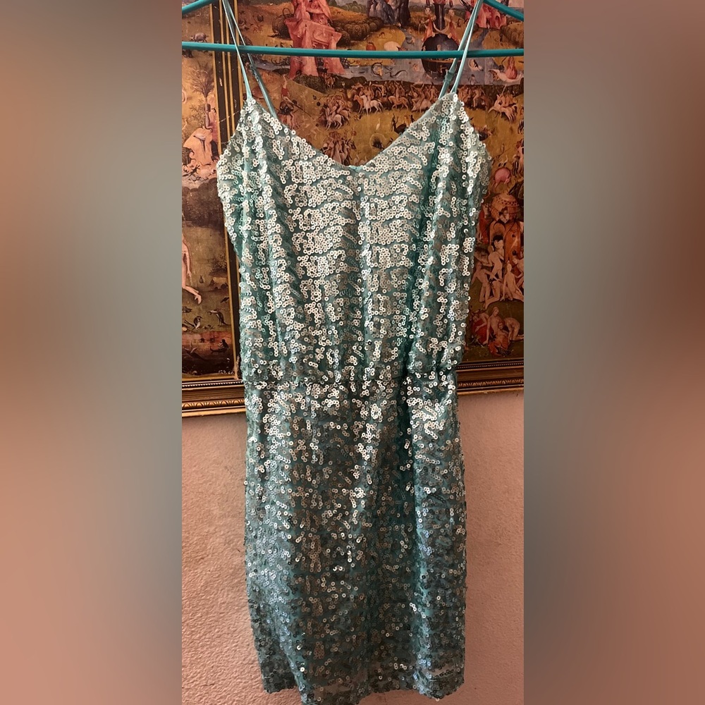Windsor Sequin Mini Dress in Aqua